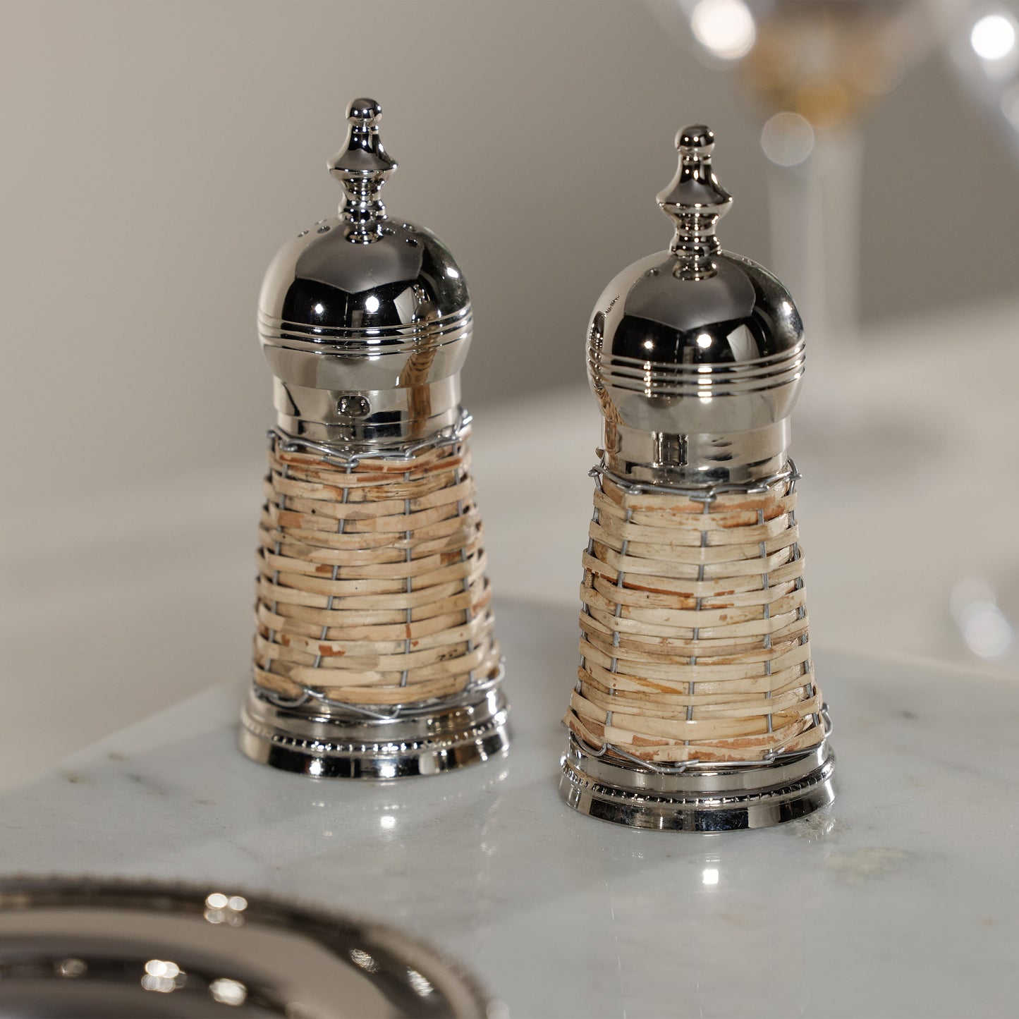 Cap Ferrat Rattan Covered Salt and Pepper Shaker Set