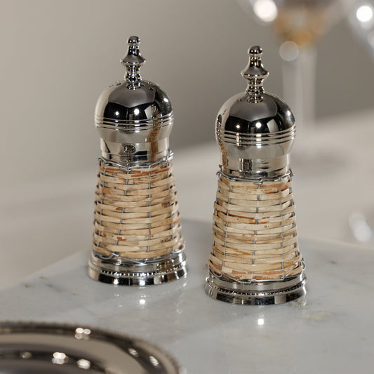 Cap Ferrat Rattan Covered Salt and Pepper Shaker Set