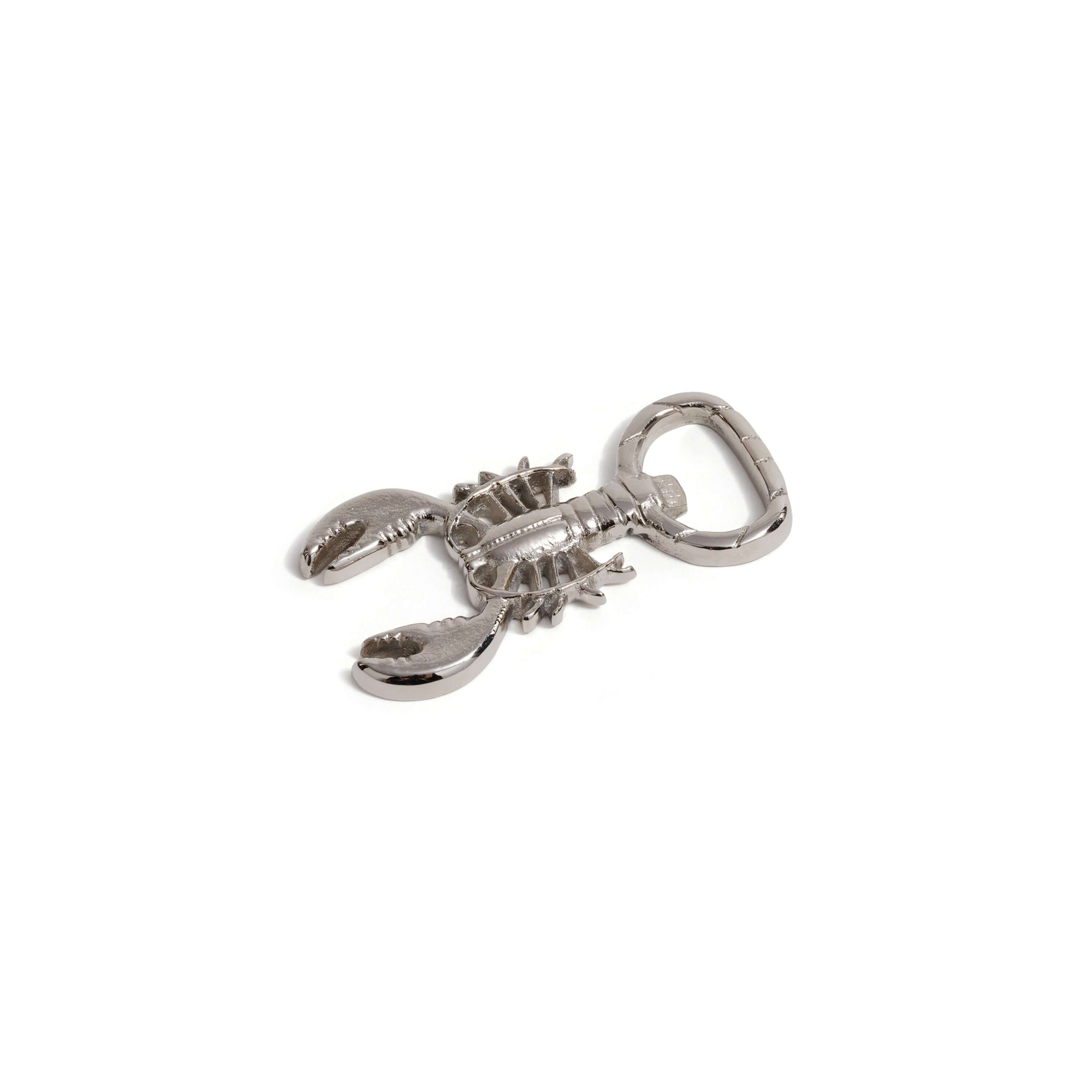 Lobster Bottle Opener in polished silver, intricately detailed design for stylish bar accessory.