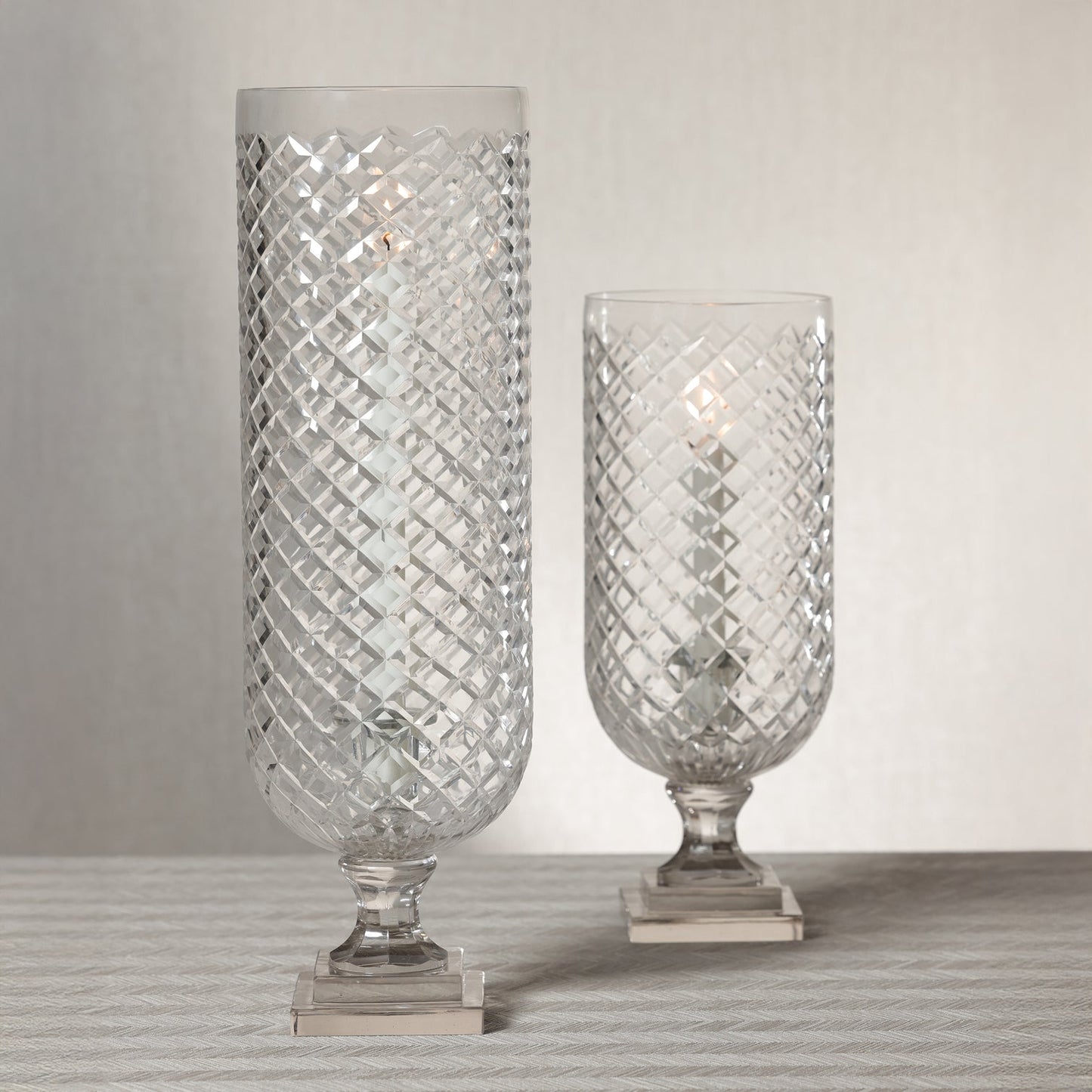 Maison de Verre Diamond Cut Glass Hurricane Taper Holder - CARLYLE AVENUE