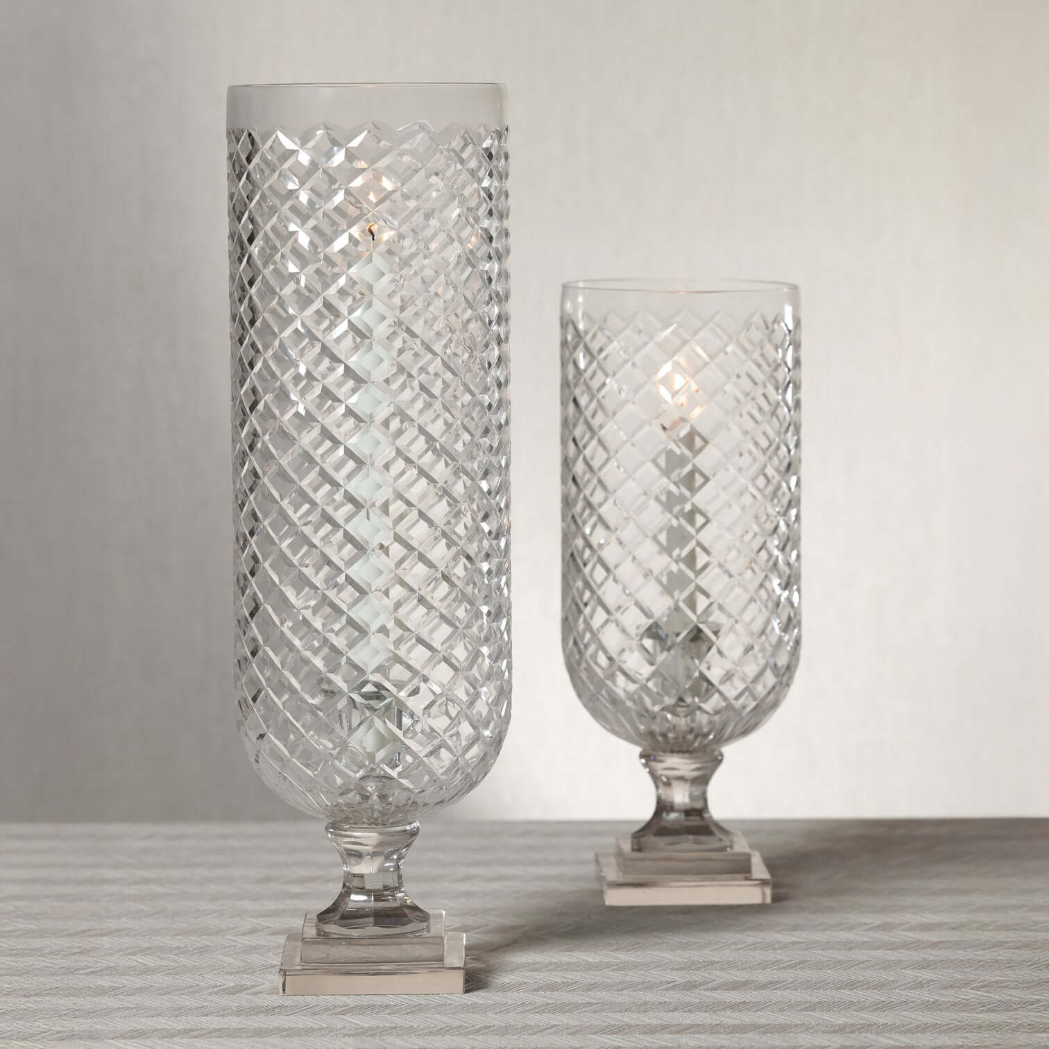 Maison de Verre Diamond Cut Glass Hurricane Taper Holder - CARLYLE AVENUE