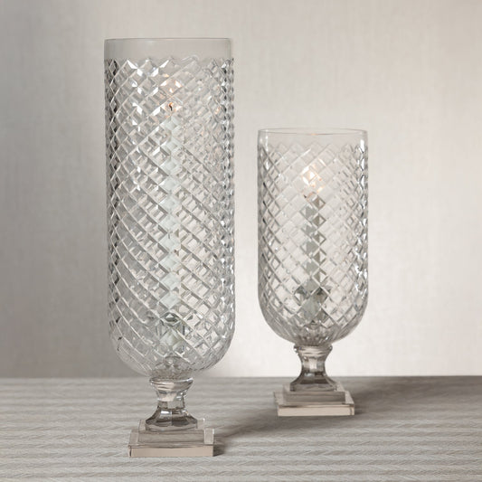Maison de Verre Diamond Cut Glass Hurricane Taper Holder - CARLYLE AVENUE