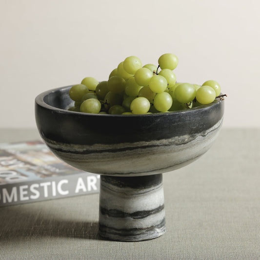 Footed Bowl - Black Panda Marble