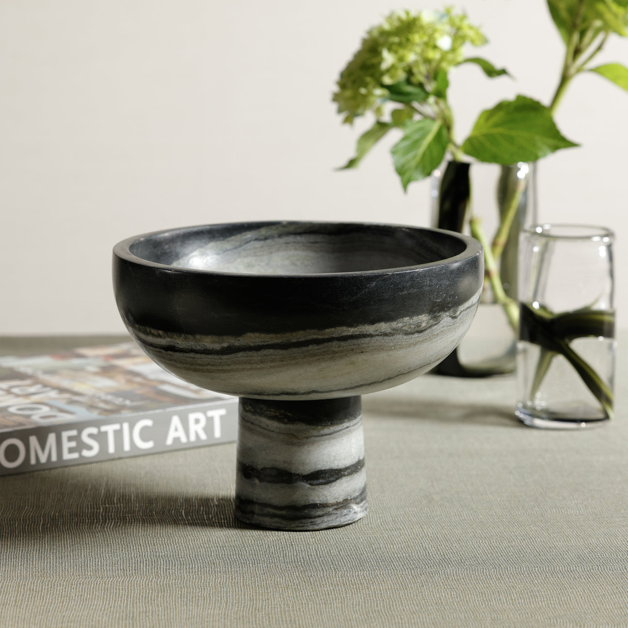 Footed Bowl - Black Panda Marble