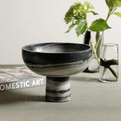 Footed Bowl - Black Panda Marble