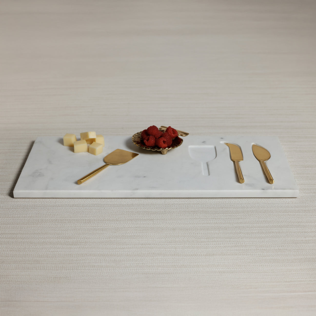White Marble Tray with Set of 3 Cheese Tools