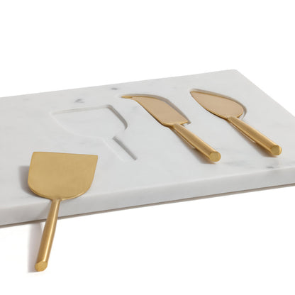 White Marble Tray with Set of 3 Cheese Tools
