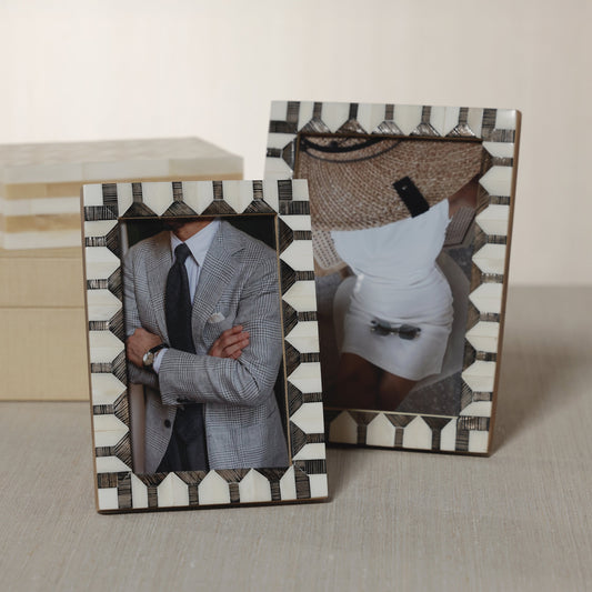 Lagos White Bone & Chiseled Horn Inlaid Photo Frame