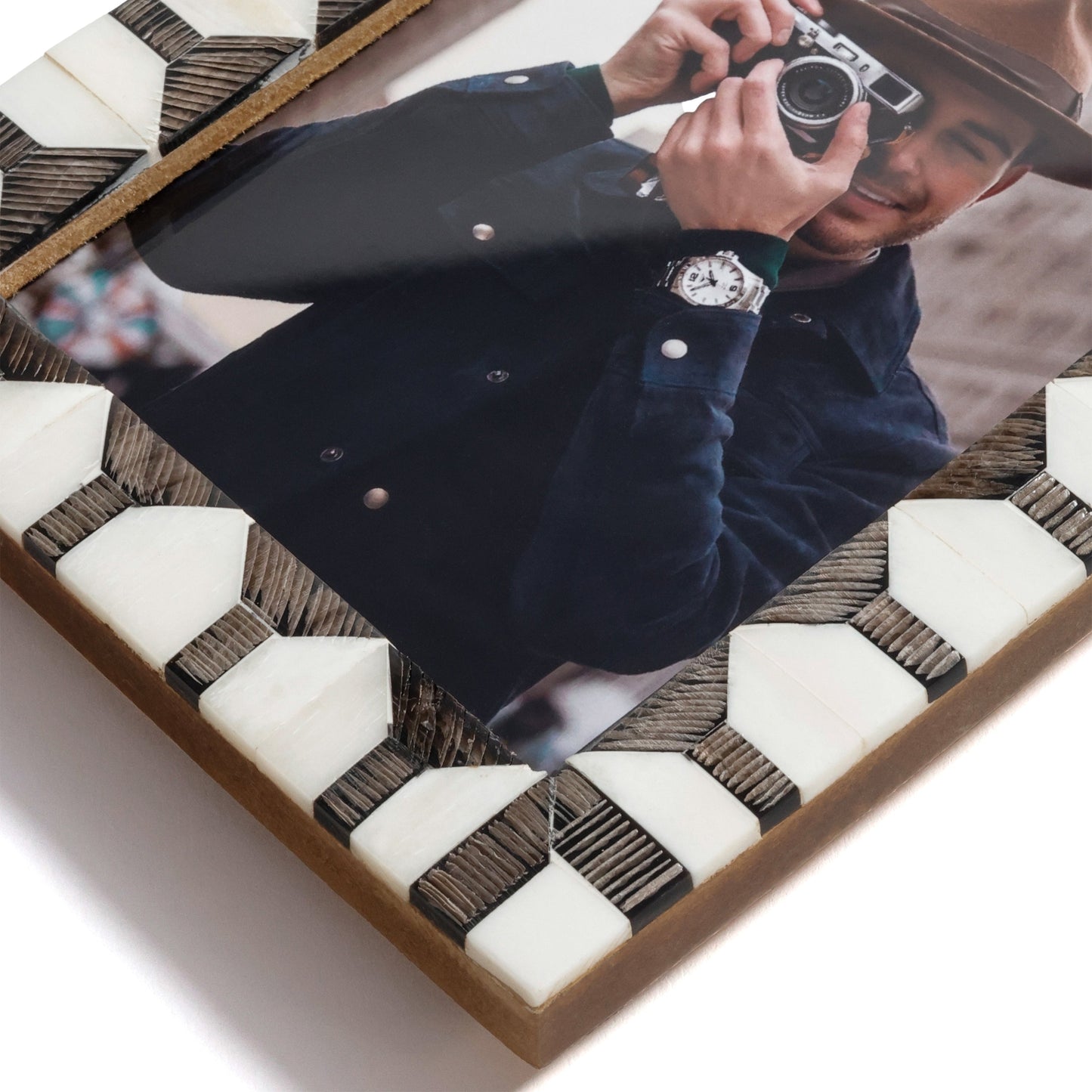 Lagos White Bone & Chiseled Horn Inlaid Photo Frame