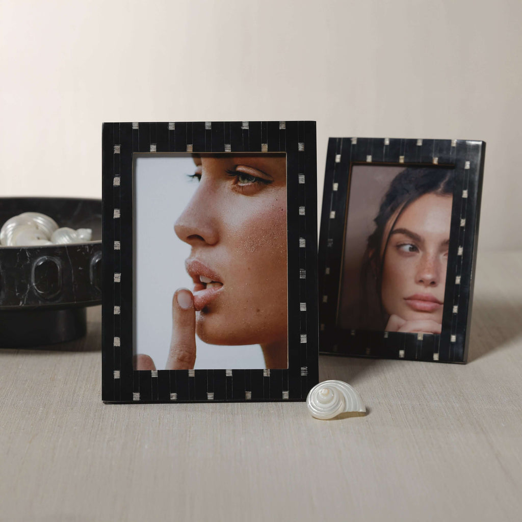 Mamounia Black Resin with Small Chiseled Horn Design Photo Frame - Photo Frames by Carlyle Avenue