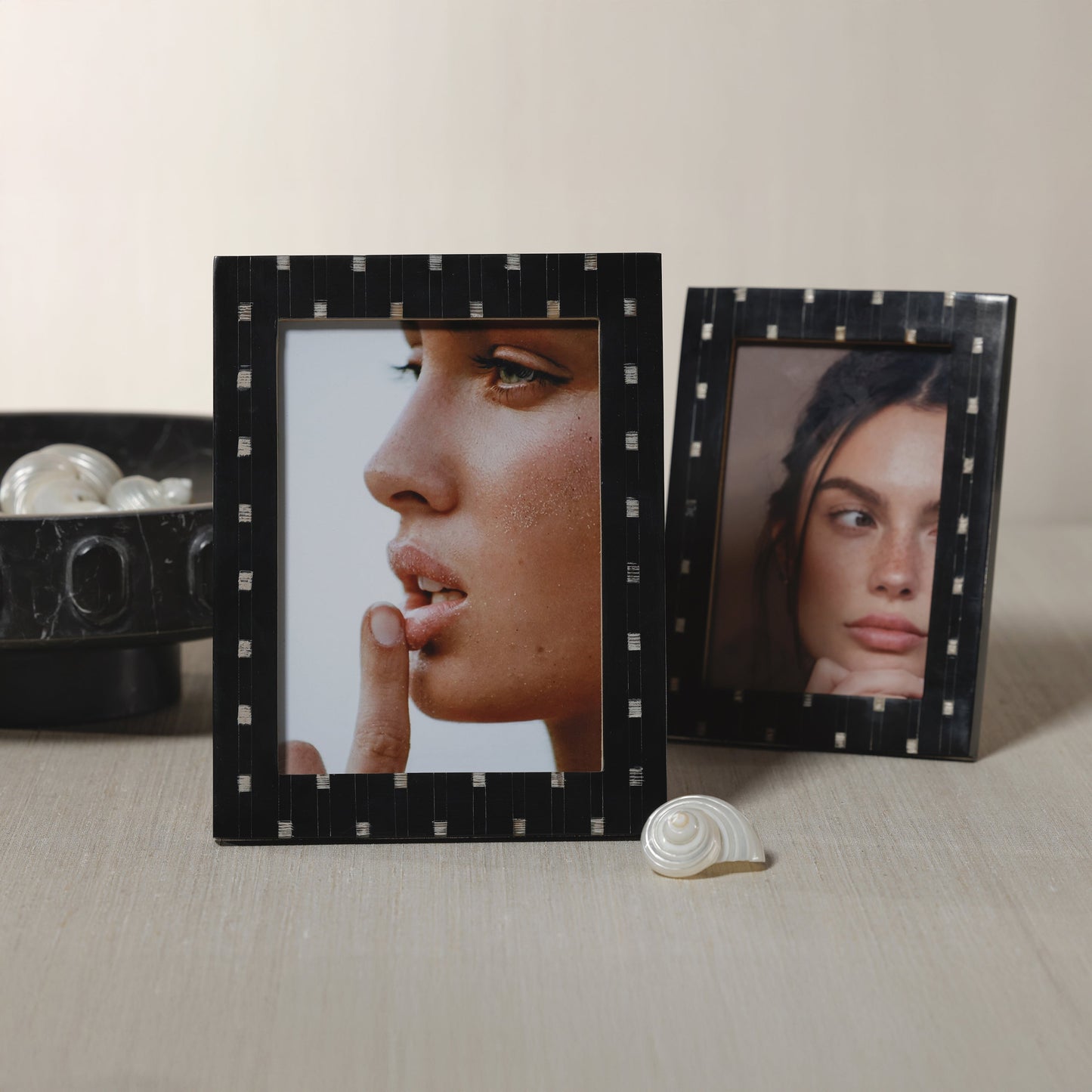 Mamounia Black Resin with Small Chiseled Horn Design Photo Frame - Photo Frames by Carlyle Avenue