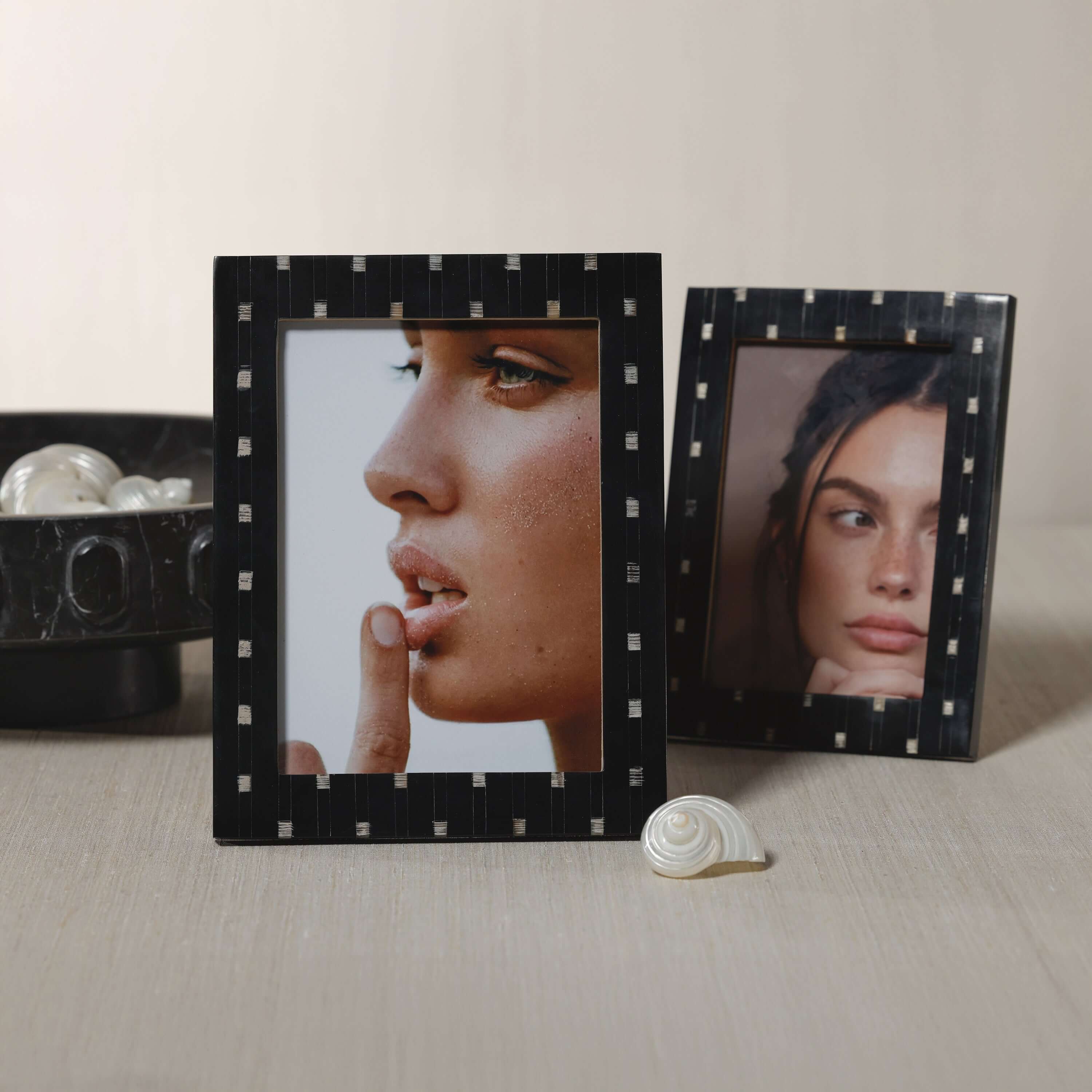 Mamounia Black Resin with Small Chiseled Horn Design Photo Frame - Photo Frames by Carlyle Avenue