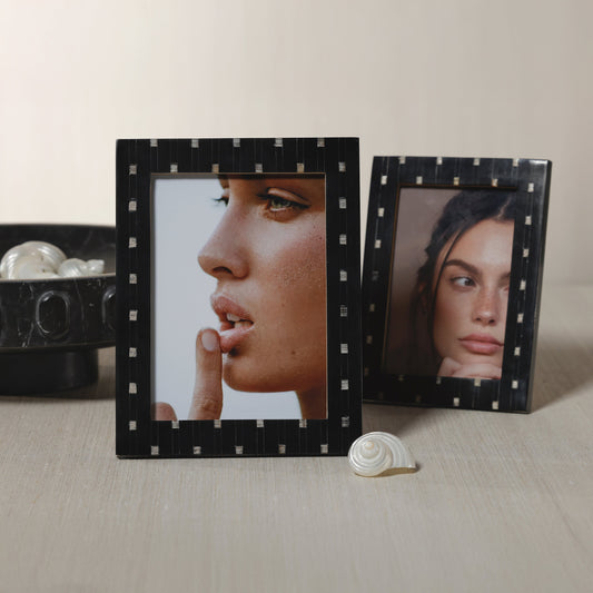 Mamounia Black Resin with Small Chiseled Horn Design Photo Frame - Photo Frames by Carlyle Avenue