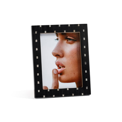 Mamounia Black Resin with Small Chiseled Horn Design Photo Frame - Photo Frames by Carlyle Avenue