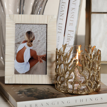 Nubia White Bone Ribbed Photo Frame