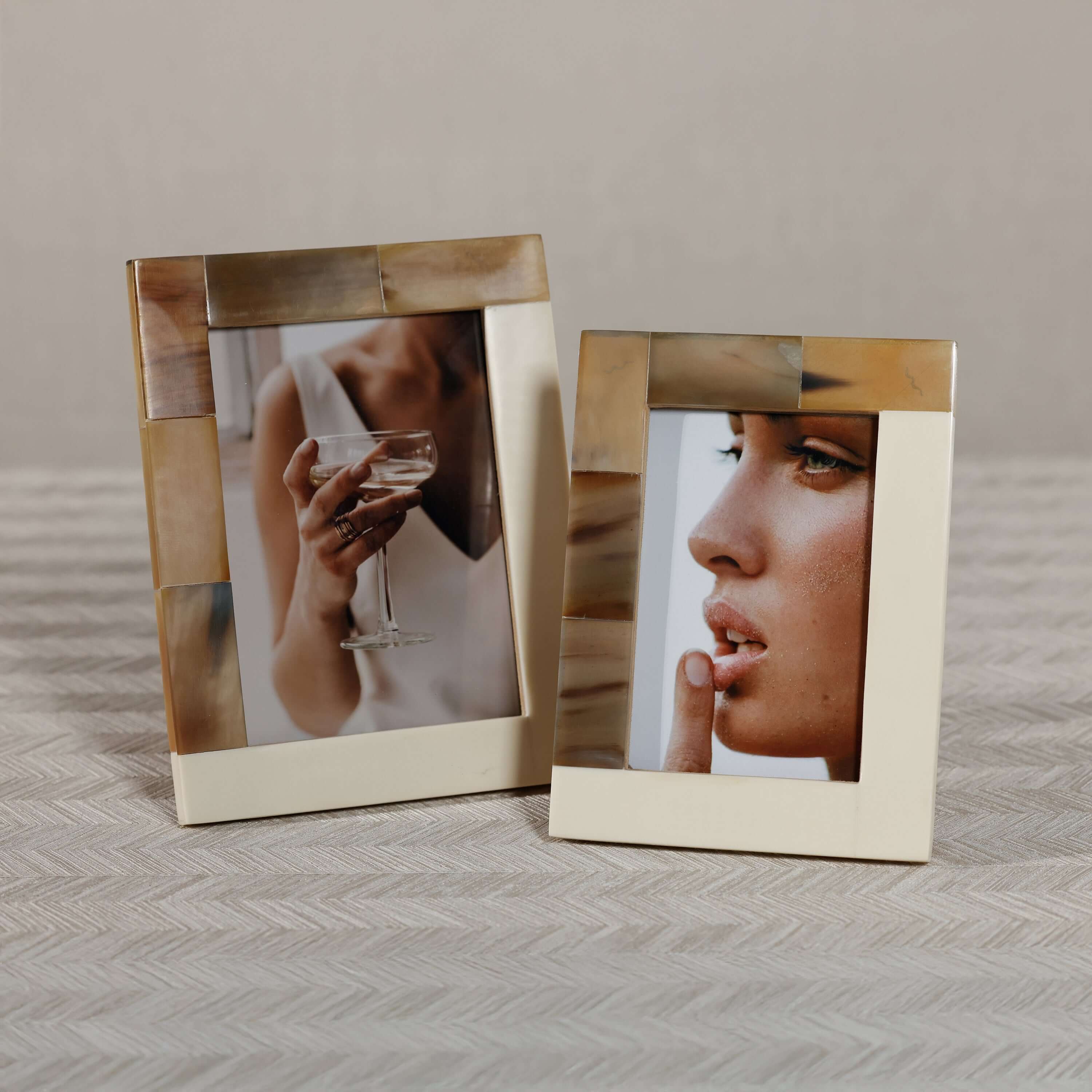White Horn and Ivory Resin Photo Frame showcasing elegant design and genuine horn accents.