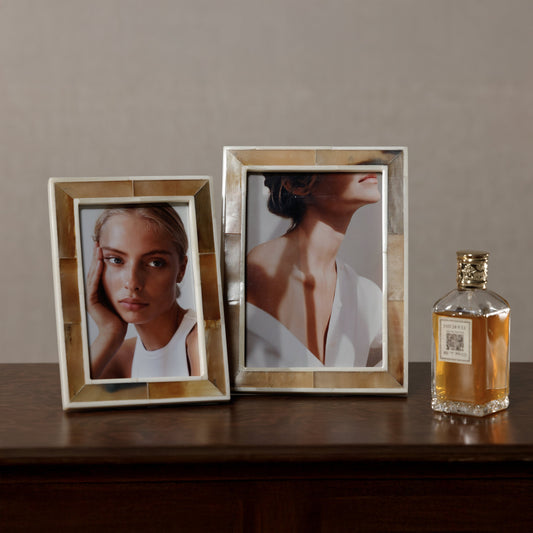 Haven Brown Horn with White Bone Border Photo Frame