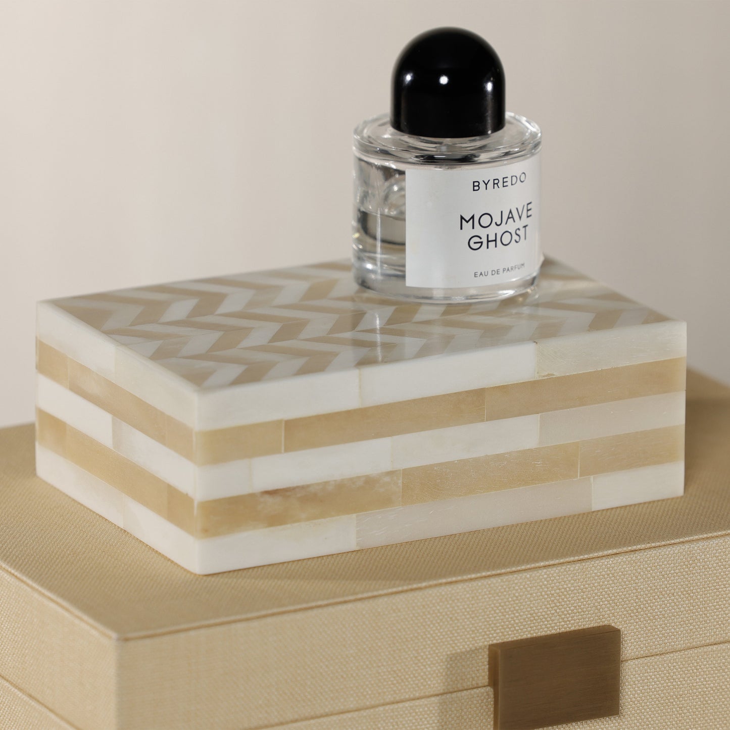 Antique White Bone Box with Chevron Pattern