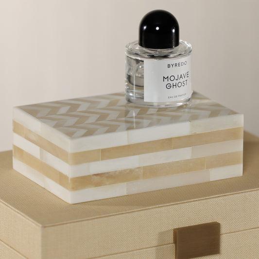 Antique White Bone Box with Chevron Pattern