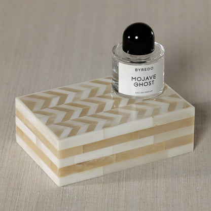 Antique White Bone Box with Chevron Pattern
