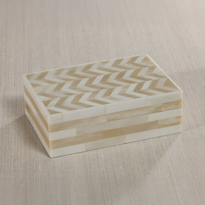 Antique White Bone Box with Chevron Pattern