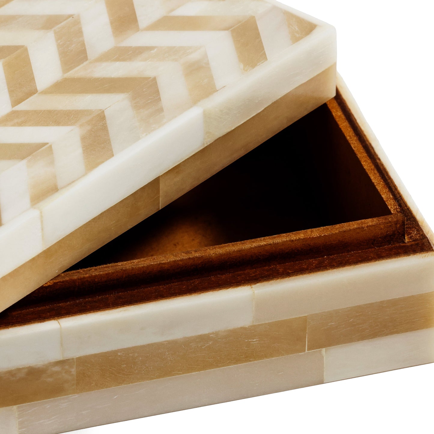 Antique White Bone Box with Chevron Pattern