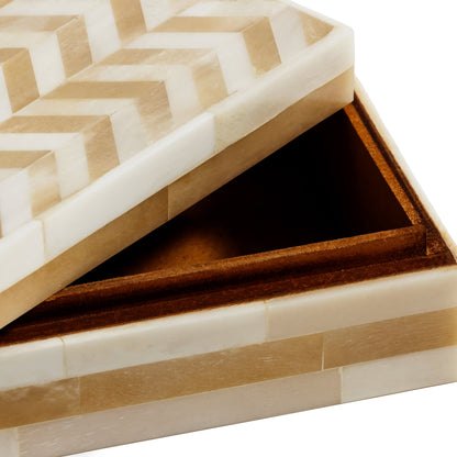 Antique White Bone Box with Chevron Pattern