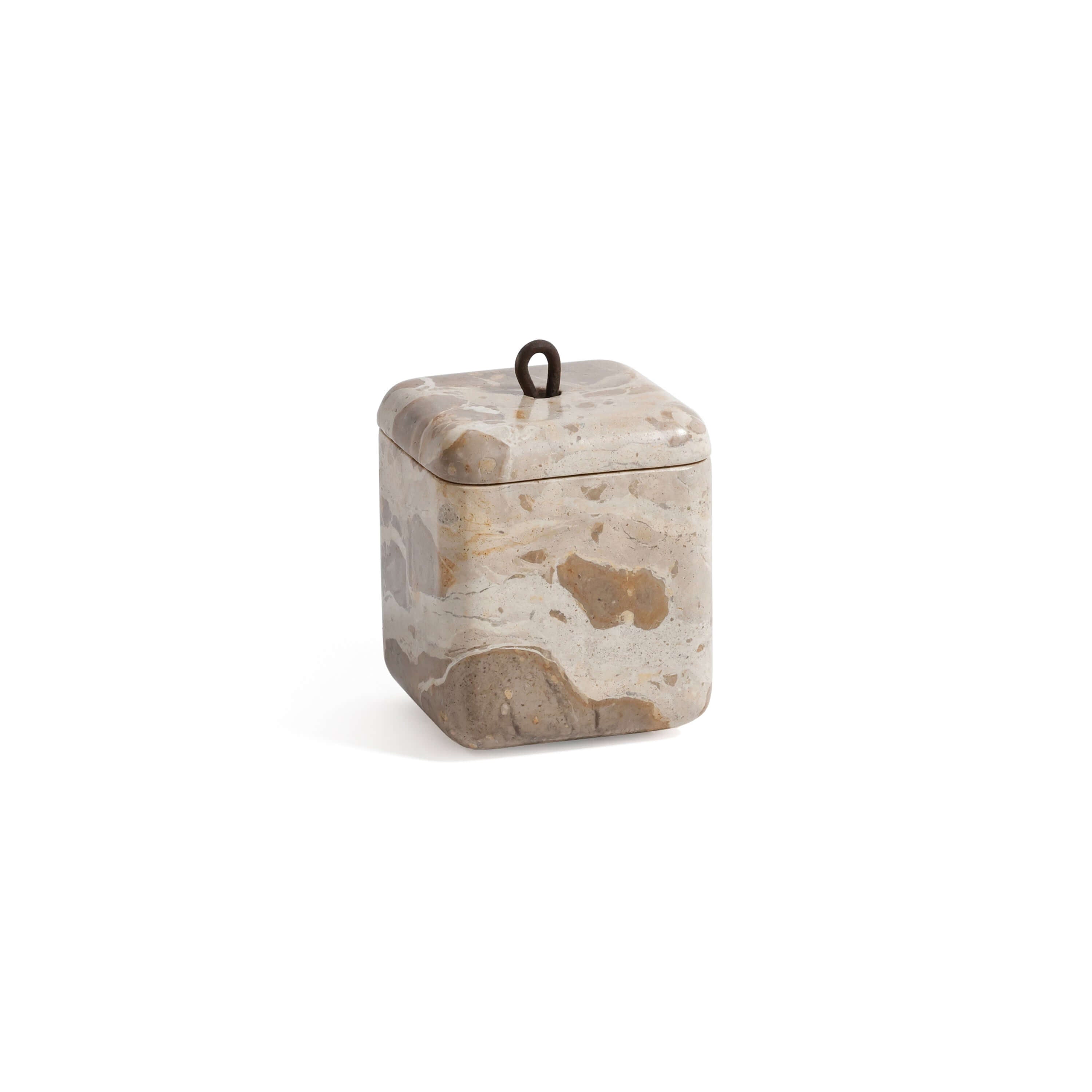 Crema Fossil Marble Bath Collection lidded jar in warm cream natural marble.