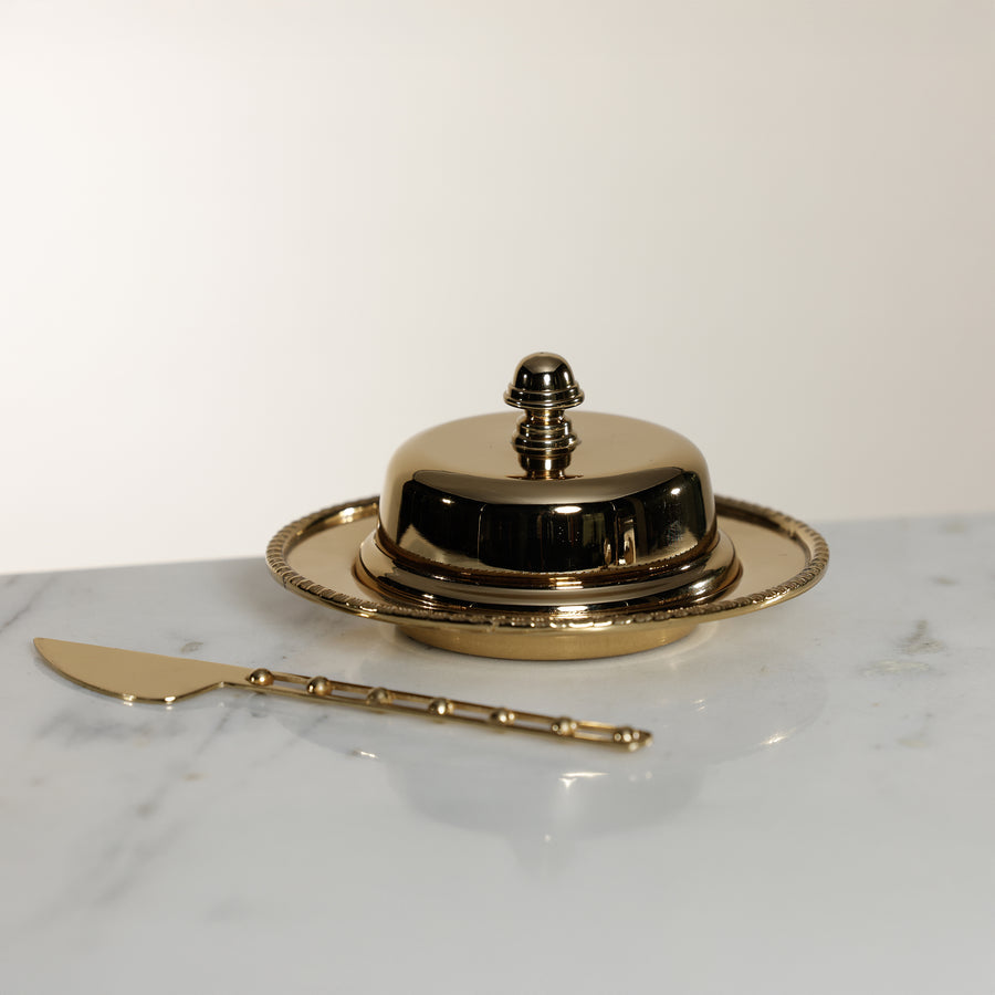 Parisian Butter Dish with Cover and Glass - Gold
