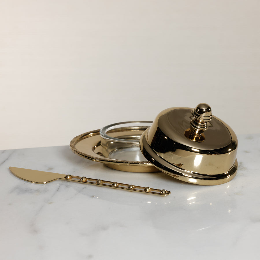 Parisian Butter Dish with Cover and Glass - Gold