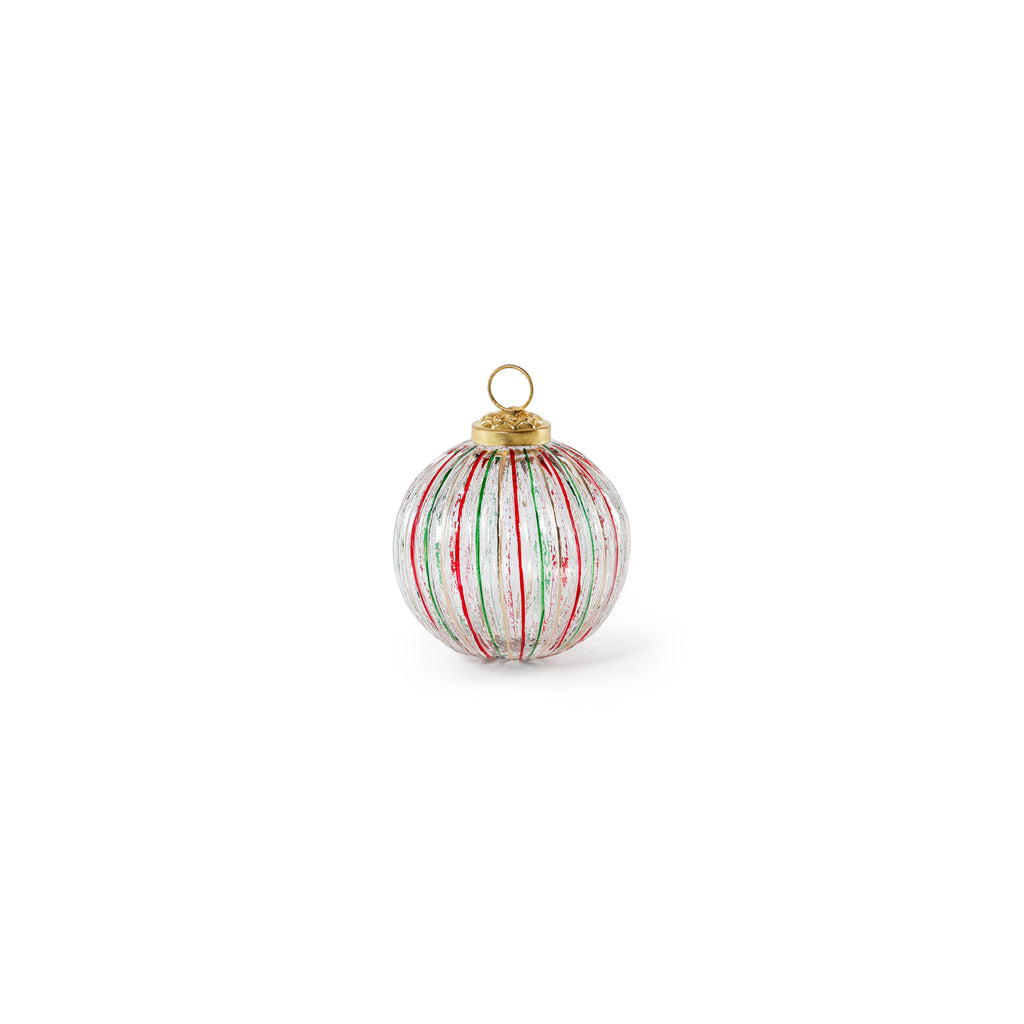 Ribbed Multi Red+Green Glass Ornament