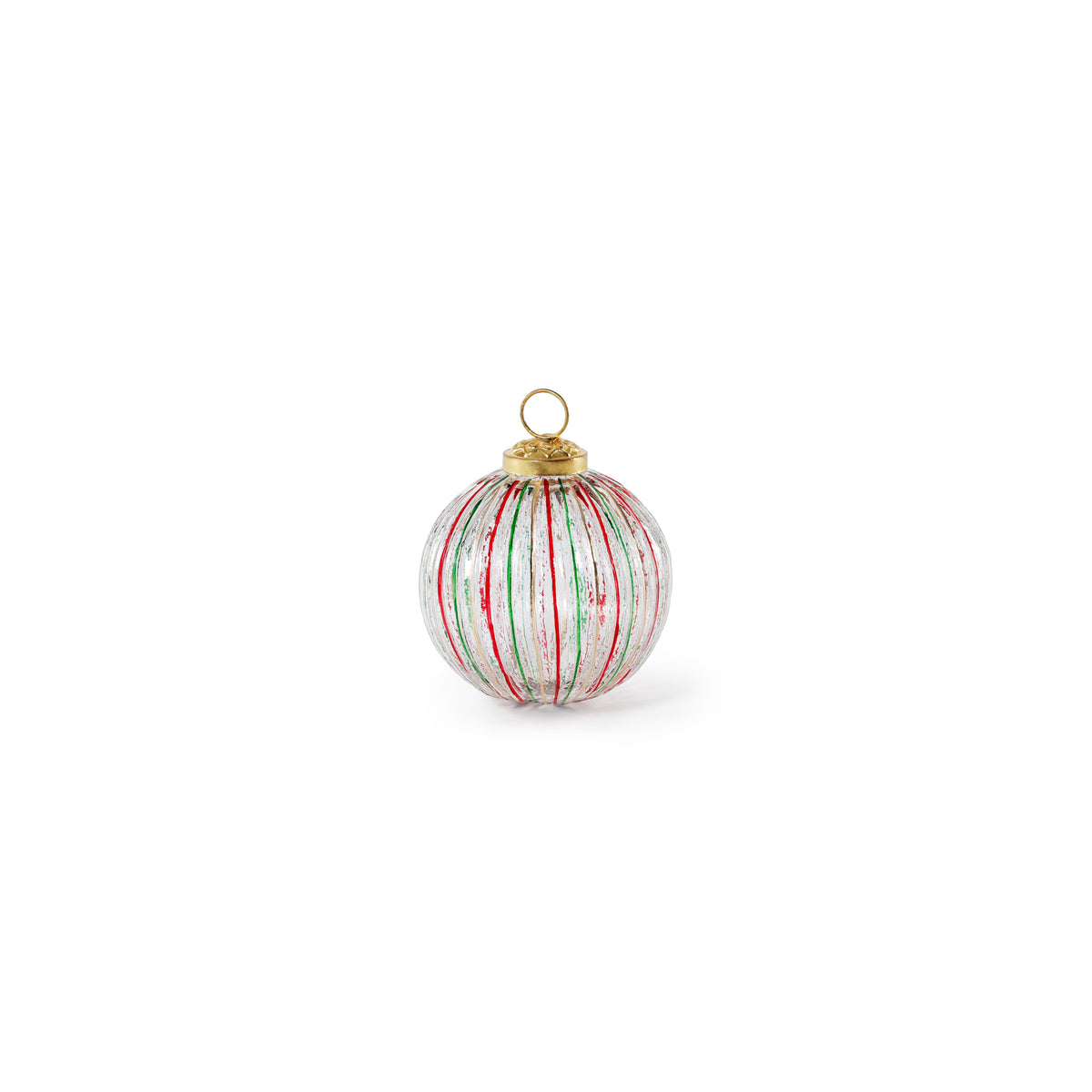 Ribbed Multi Red+Green Glass Ornament
