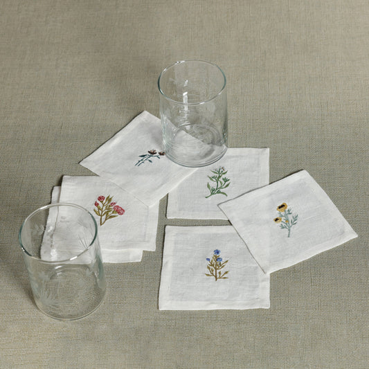 Floral Linen Cocktail Napkins - 6 Assorted Designs (set of 6)
