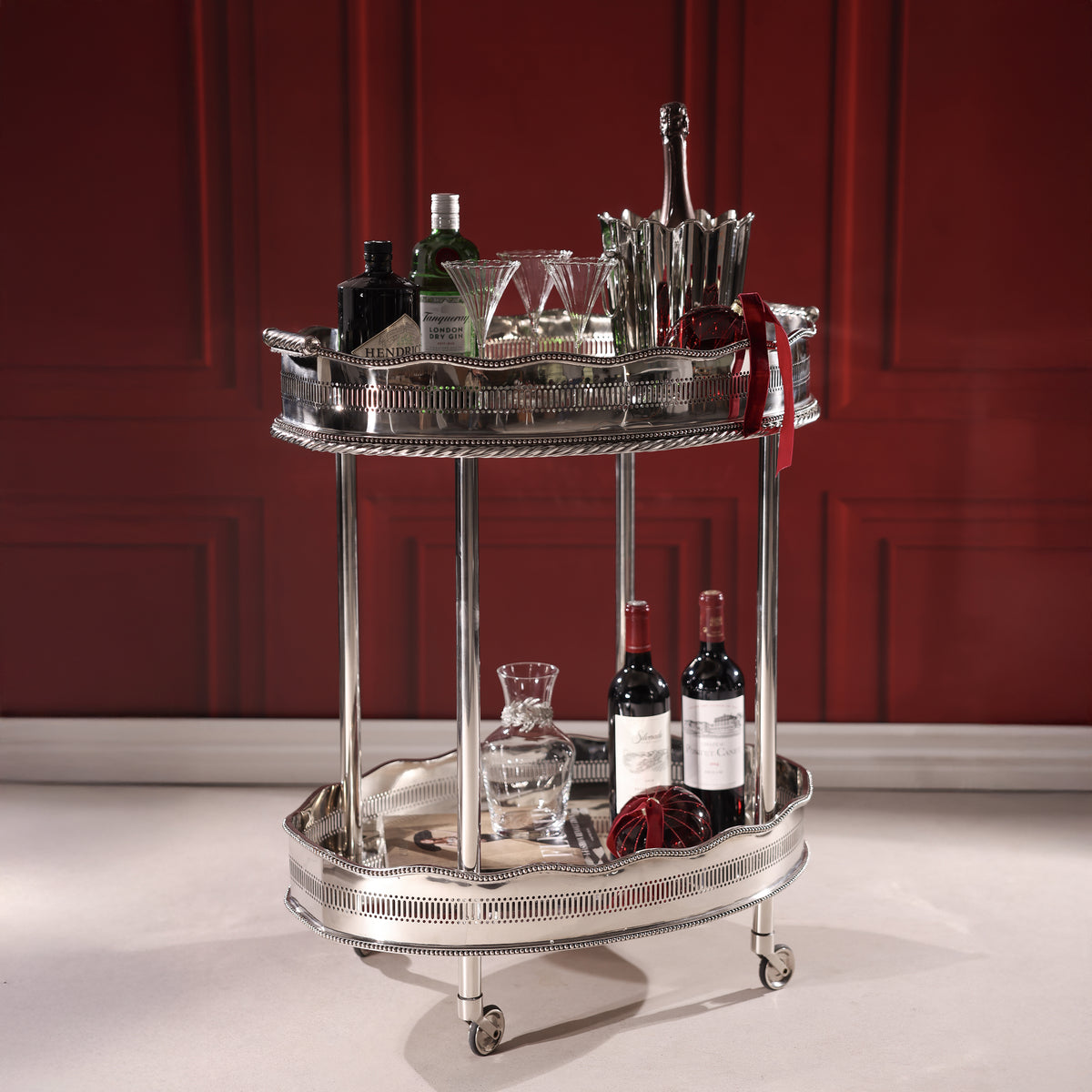 Le Vendôme Brasserie Vintage Nickel Bar / Food Cart and Serving Tray
