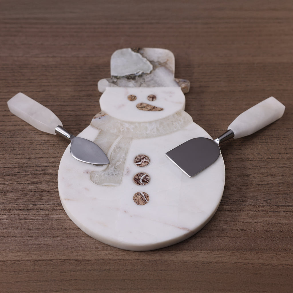 Marble and Agate Snowman Cheese and Charcuterie Board