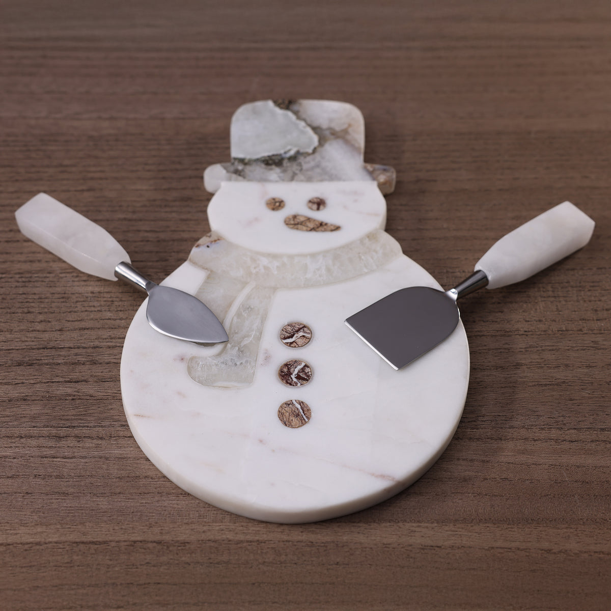Marble and Agate Snowman Cheese and Charcuterie Board