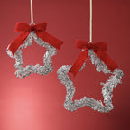 Beaded Glass Star Ornament with Ribbon - 2 Assorted Sizes