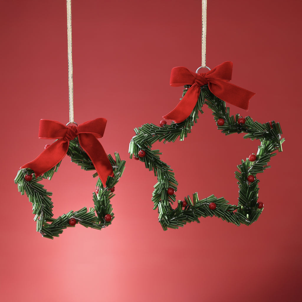 Beaded Glass Star Ornament with Ribbon - 2 Assorted Sizes