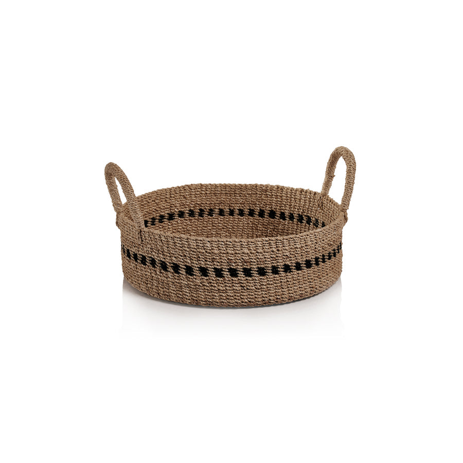 Set of 2 Abaca Basket Trays with Black Accent