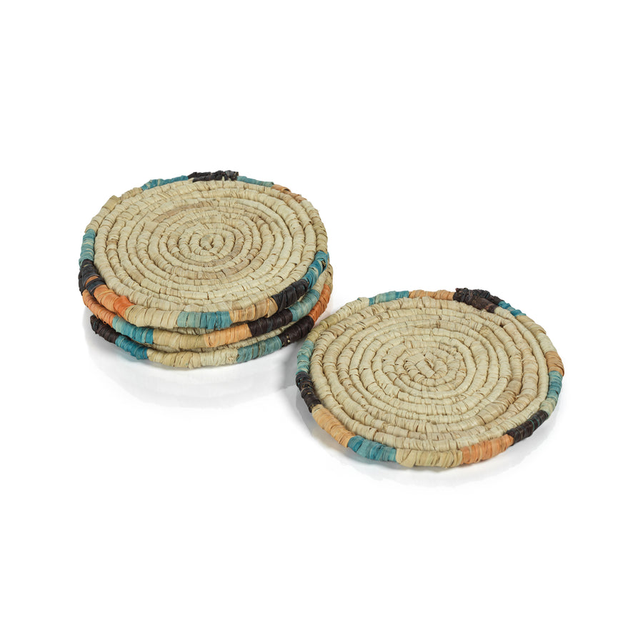 Tropezina Set of 4 Coiled Raffia Coasters - Round