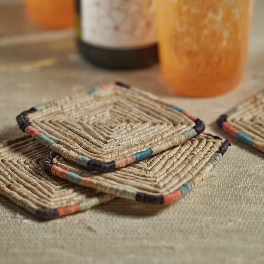 Tropezina Set of 4 Coiled Raffia Coasters - Square