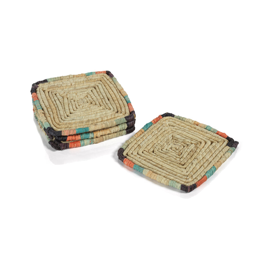 Tropezina Set of 4 Coiled Raffia Coasters - Square