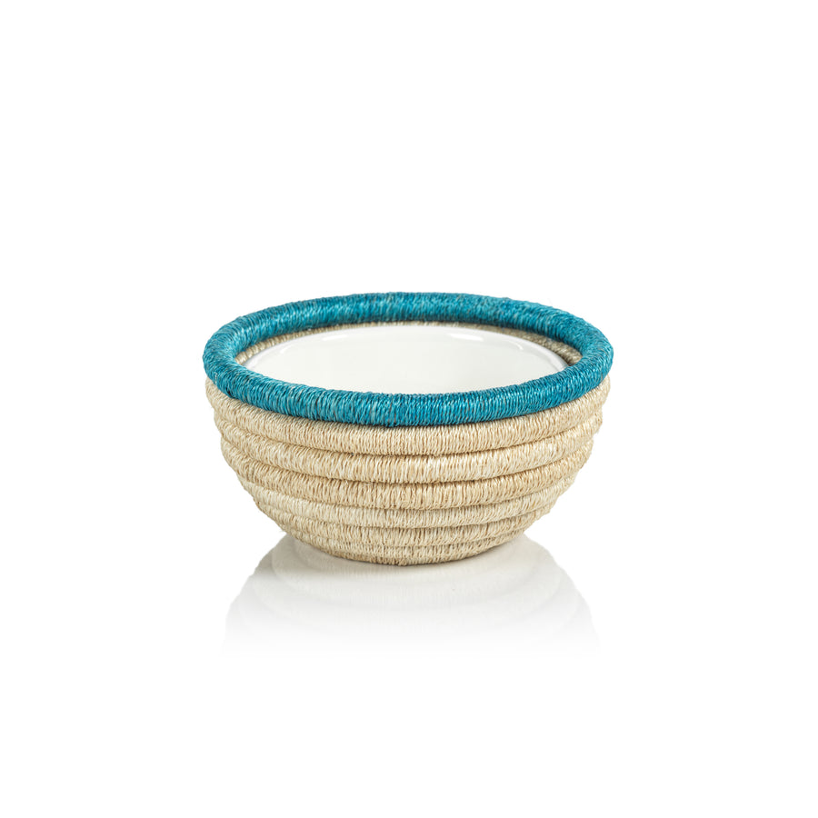 Martigues Coiled Abaca Condiment Bowl - Natural & Turquoise