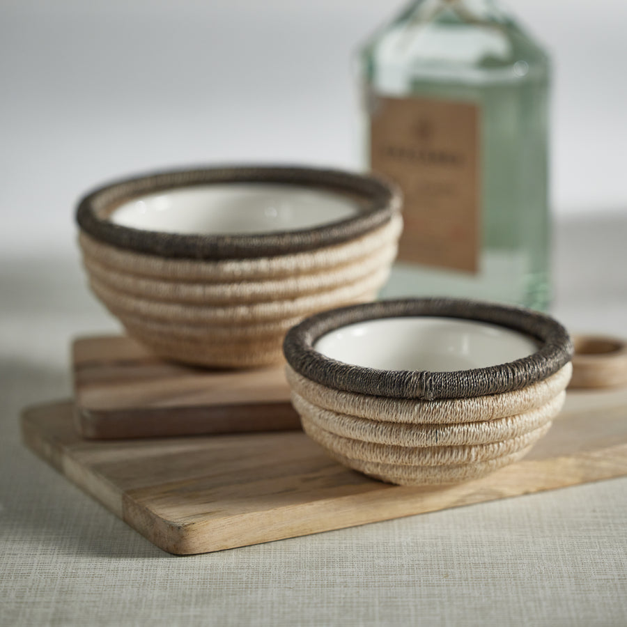 Martigues Coiled Abaca Condiment Bowl - Natural & Taupe