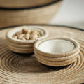 Martigues Coiled Abaca 2 Section Condiment Bowl - Natural / Black Base - Bowls by Carlyle Avenue