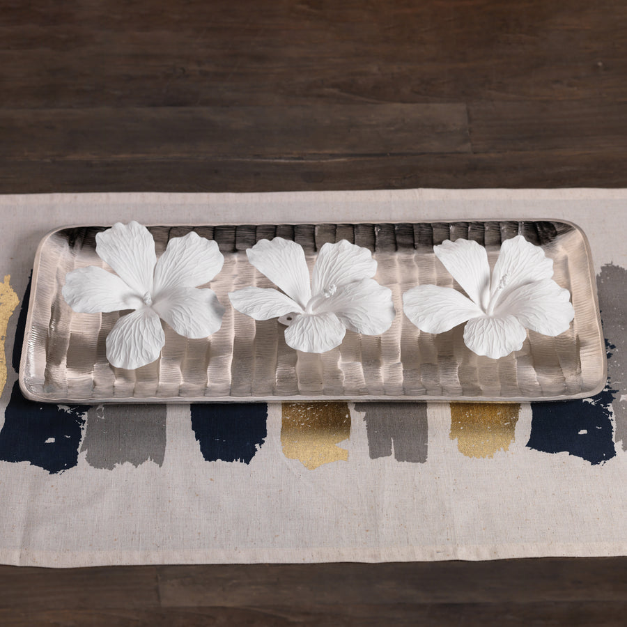 White Bone China Hibiscus Flower Wall & Table Décor - Set of 3