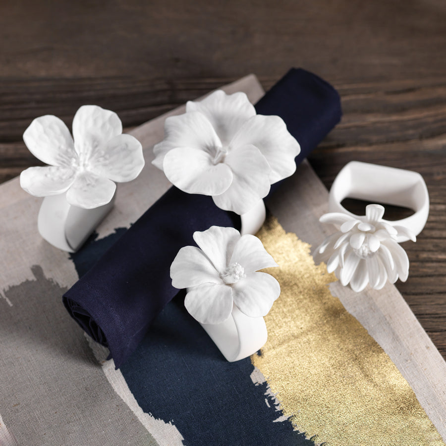 Assorted Bone China Flower Napkin Ring, Set of 4