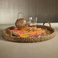 Portofino Braided Seagrass Round Tray with Glass Insert - Trays by Carlyle Avenue