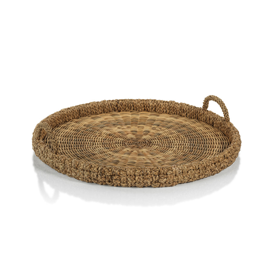 Portofino Braided Seagrass Round Tray with Glass Insert