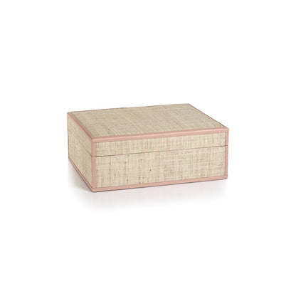 Lulu Natural Fiber Raffia Box with Leather Trim - Pink - Boxes by Carlyle Avenue